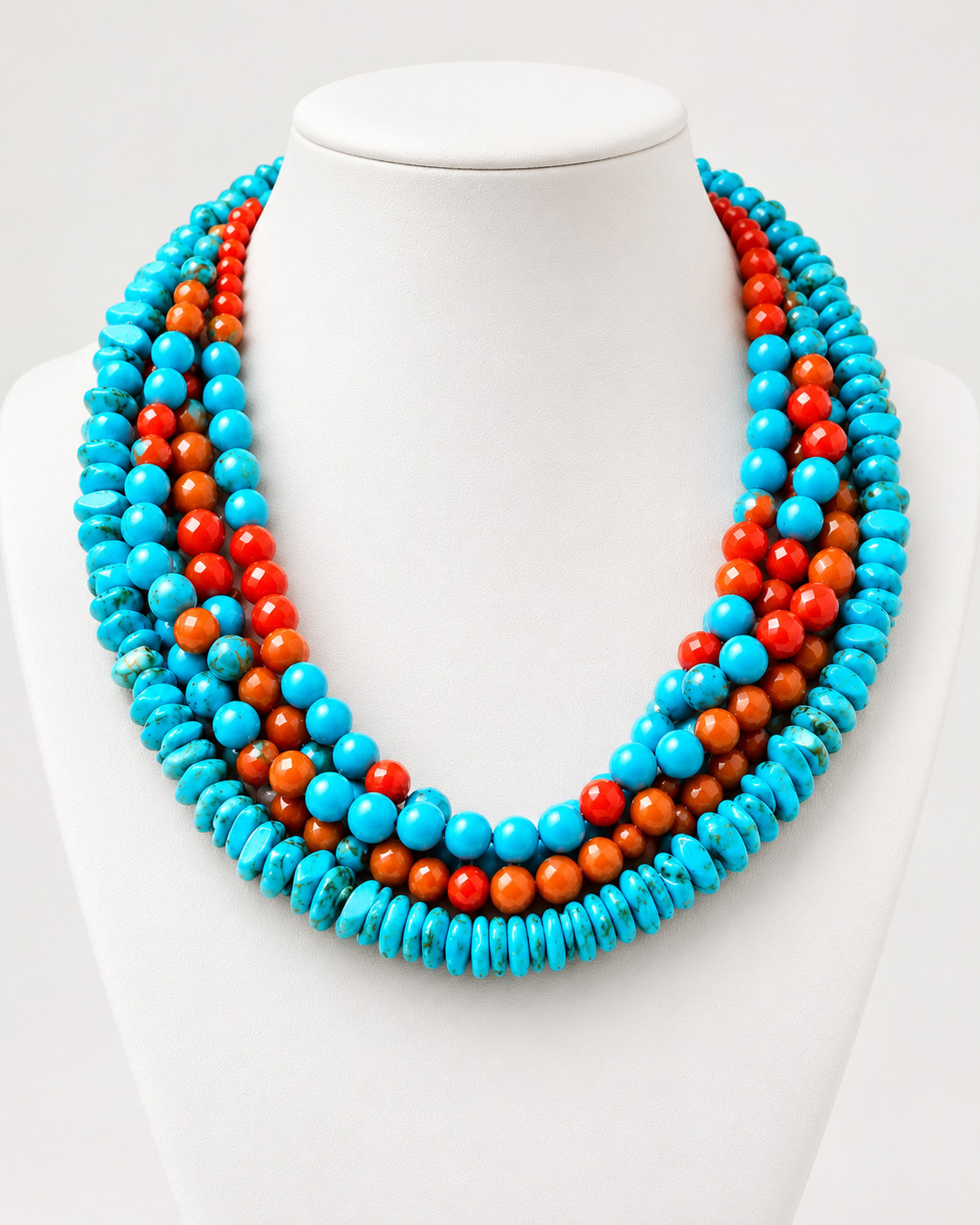 Four-Strand Turquoise & Crystal Statement Necklace