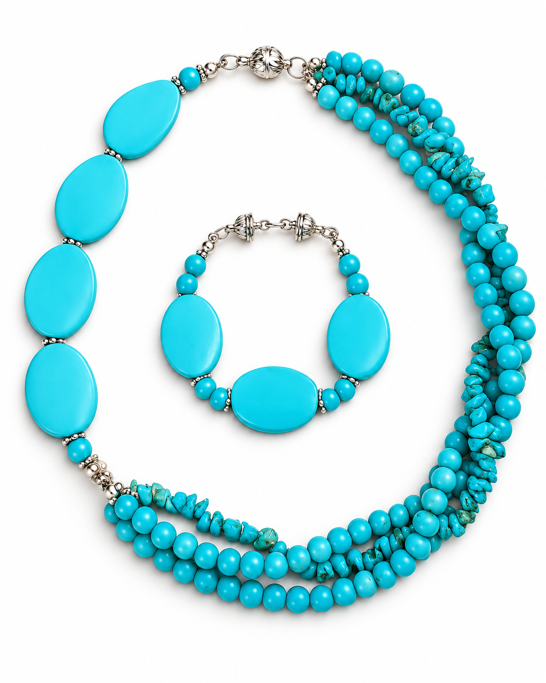 Turquoise Stone Necklace & Bracelet Jewelry Set