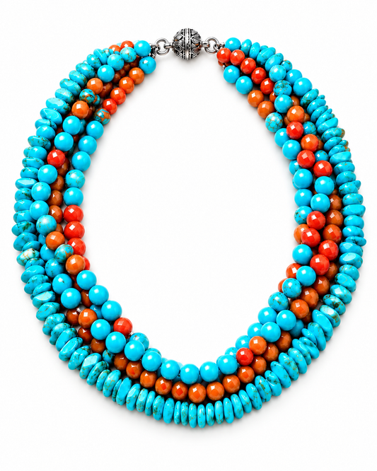 Four-Strand Turquoise & Crystal Statement Necklace