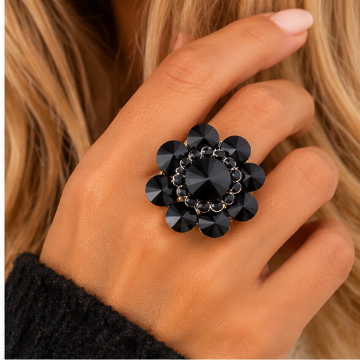 Crystal Bloom Statement Flower Stretch Ring | 7 Colors