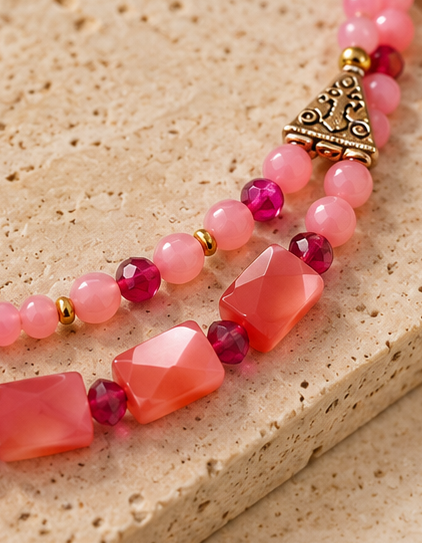 Rose Quartz & Mother of Pearl Necklace and Bracelet Set