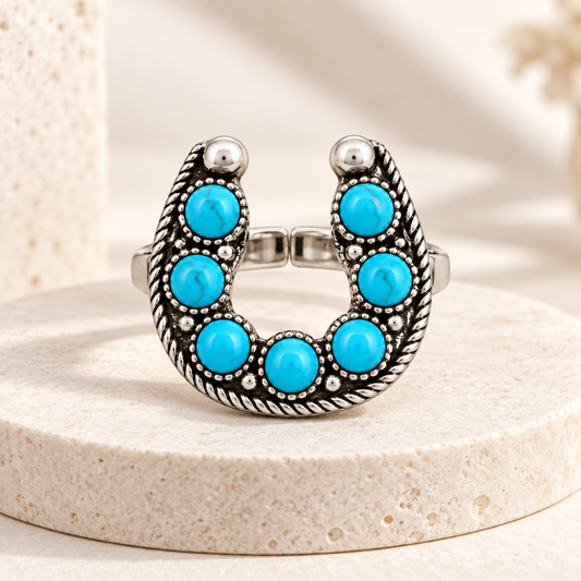 Lucky West Faux Turquoise Horseshoe Ring