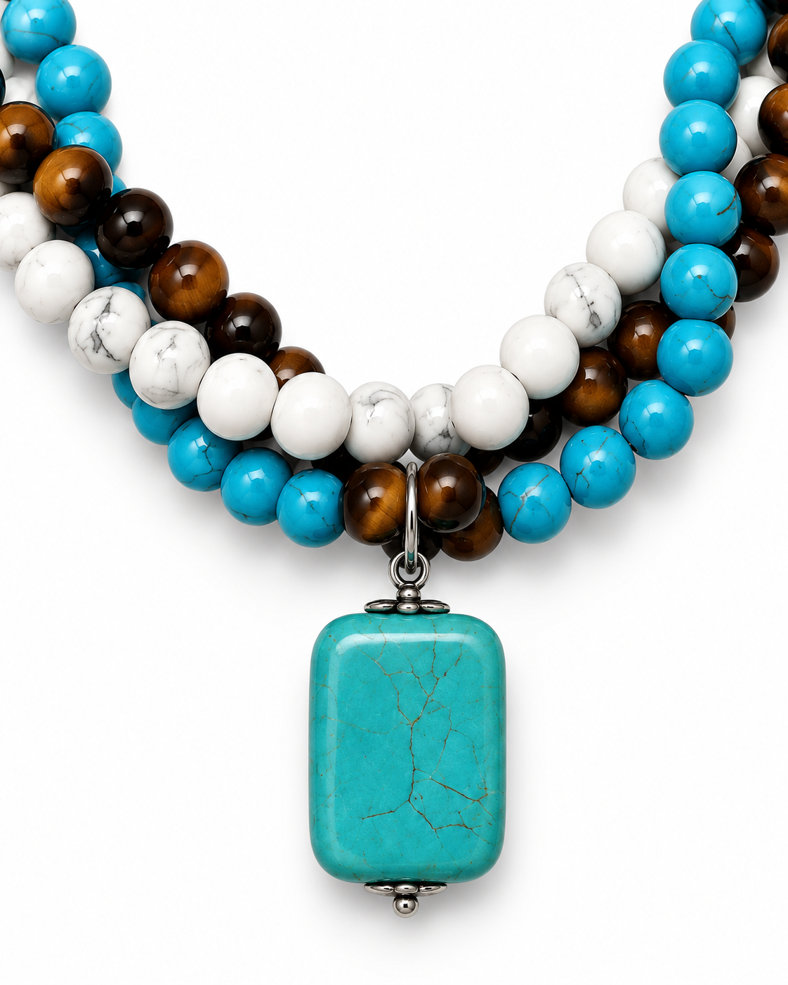 Gemstone Necklace, Tiger Eye, Turquoise & Howlite