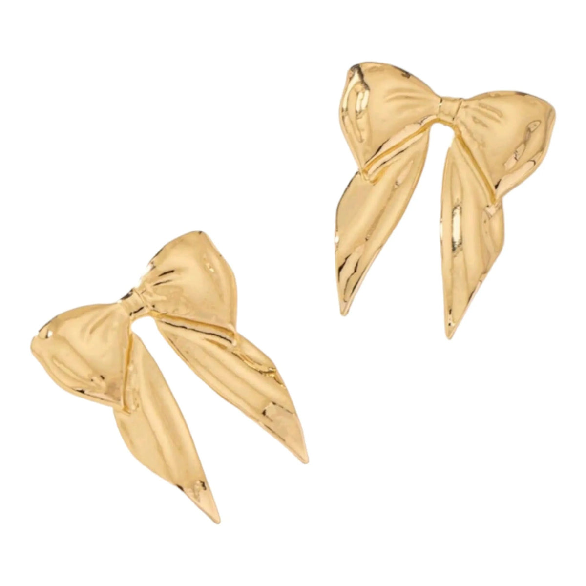 Gold bow-shaped earrings on a white background