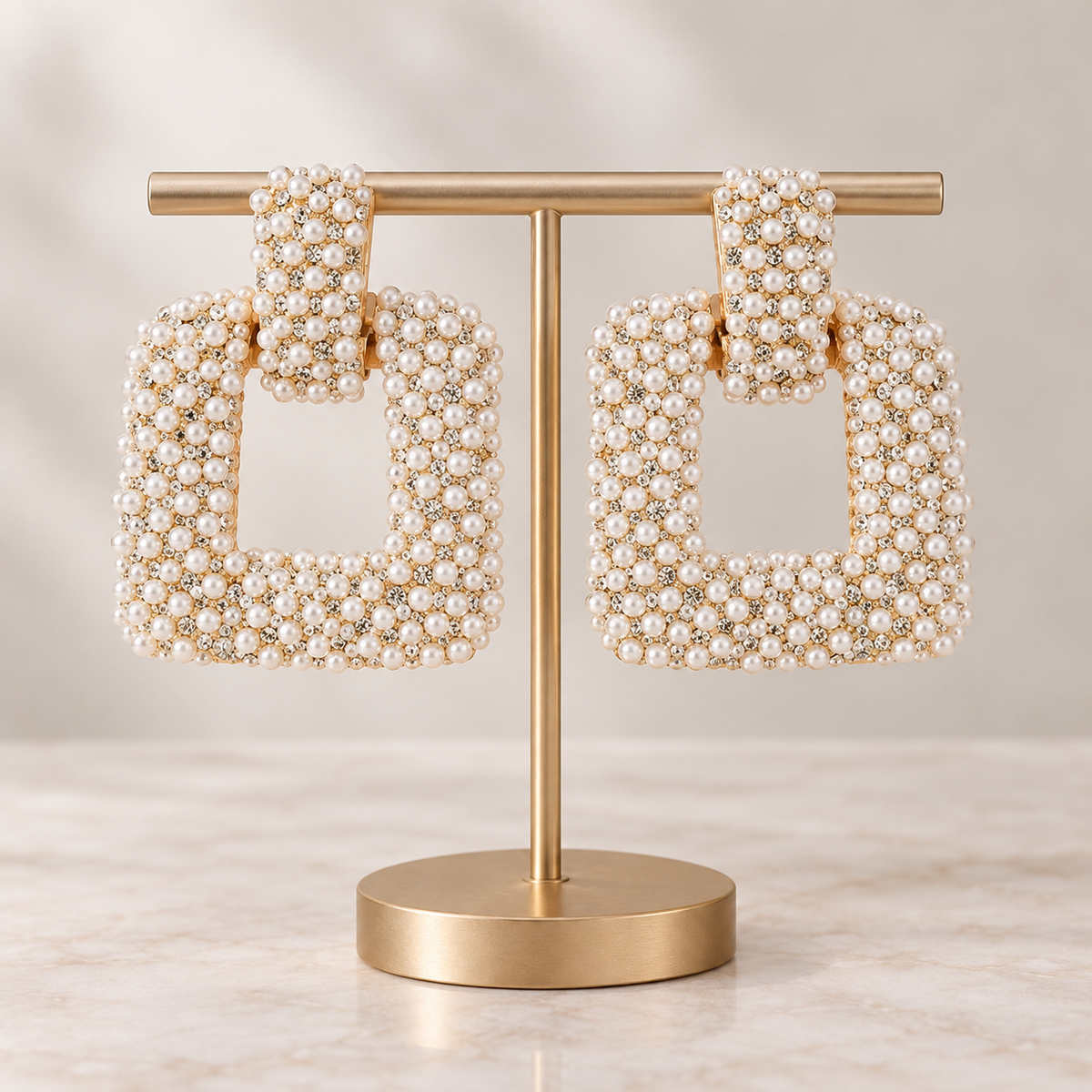 Pearl After Dark Square Statement Earrings