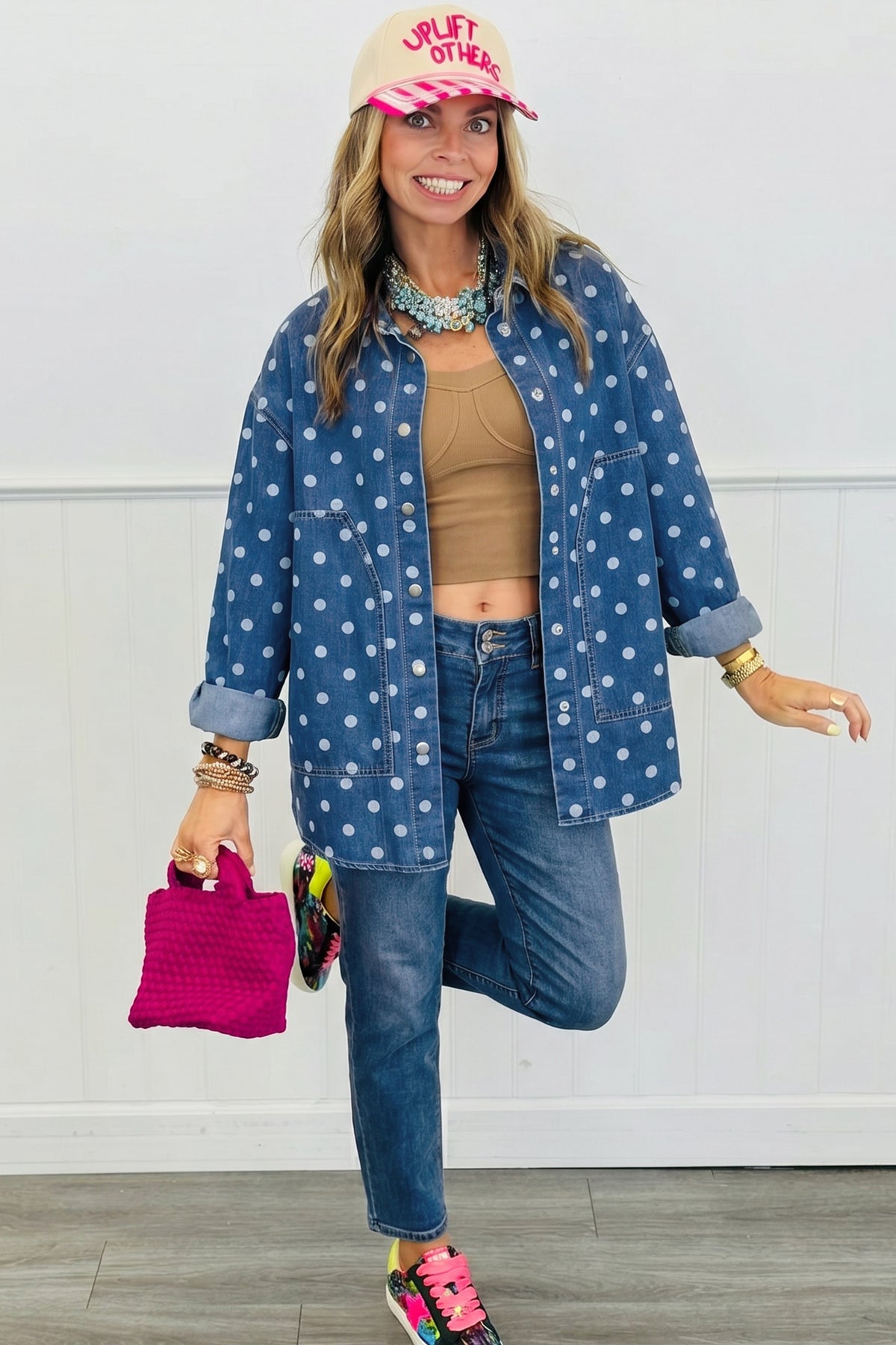 Bluebell Polka-Dot Denim Shacket