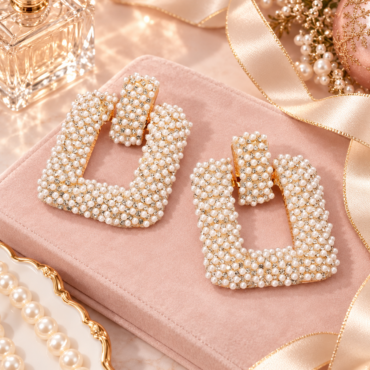 Pearl After Dark Square Statement Earrings