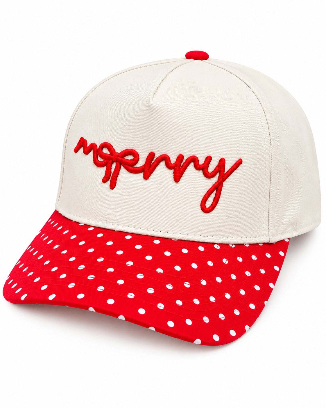 Merry Bow Embroidered Red Polka Dot Christmas Snapback Hat
