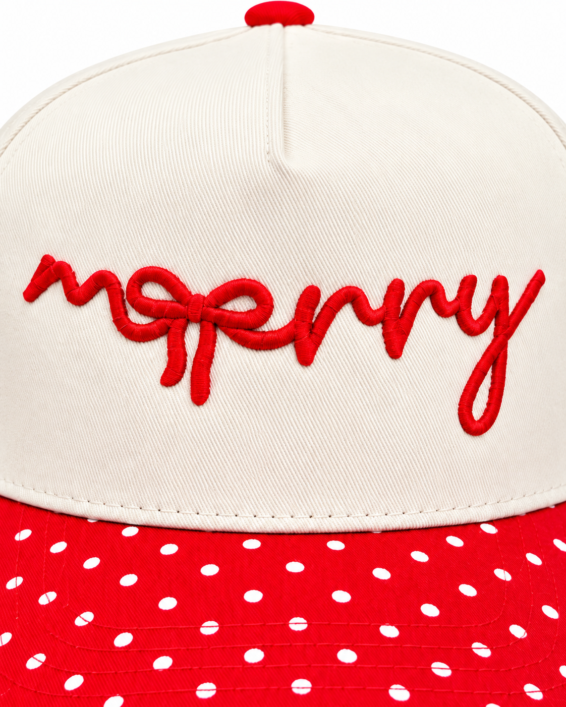 Merry Bow Embroidered Red Polka Dot Christmas Snapback Hat