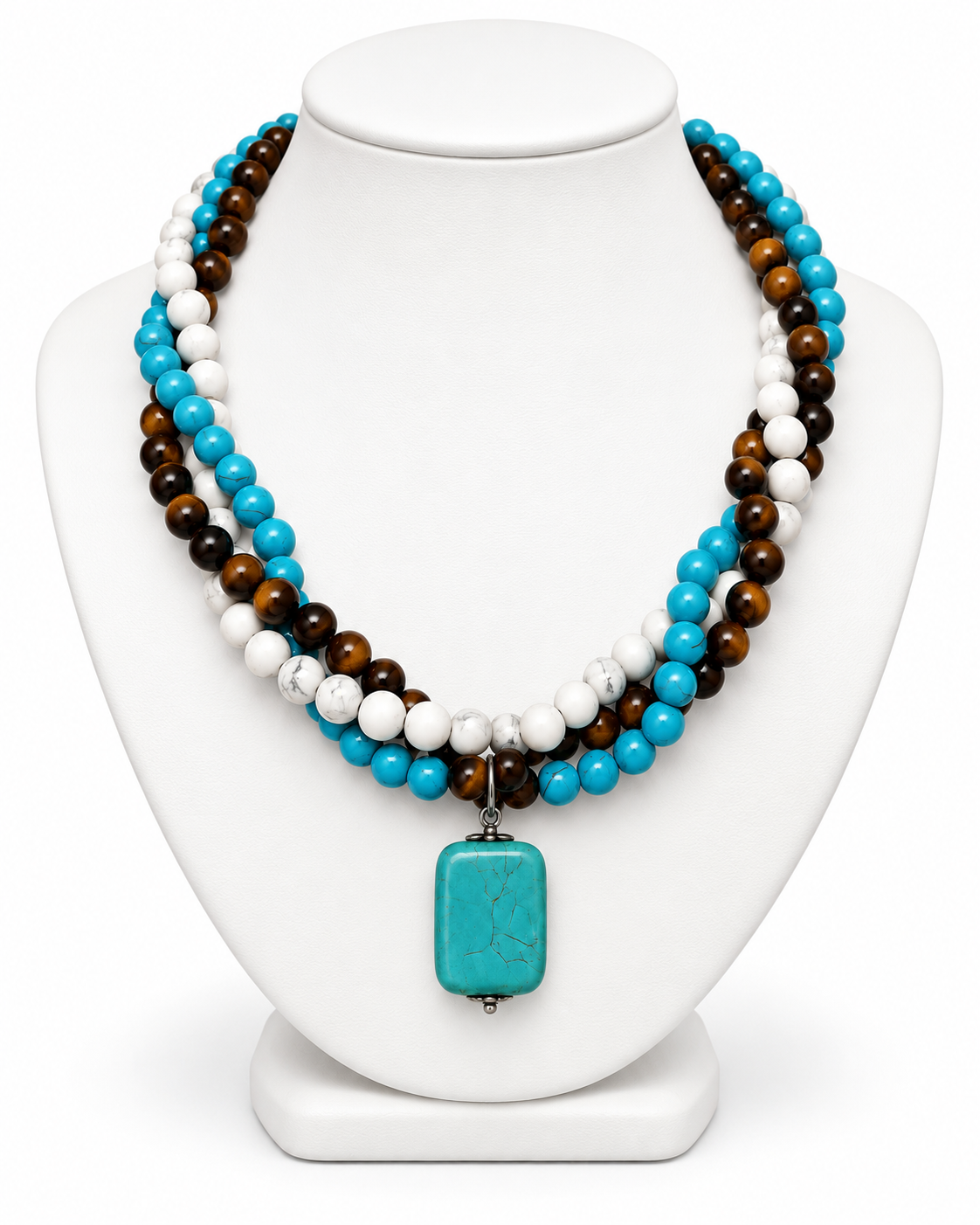 Gemstone Necklace, Tiger Eye, Turquoise & Howlite