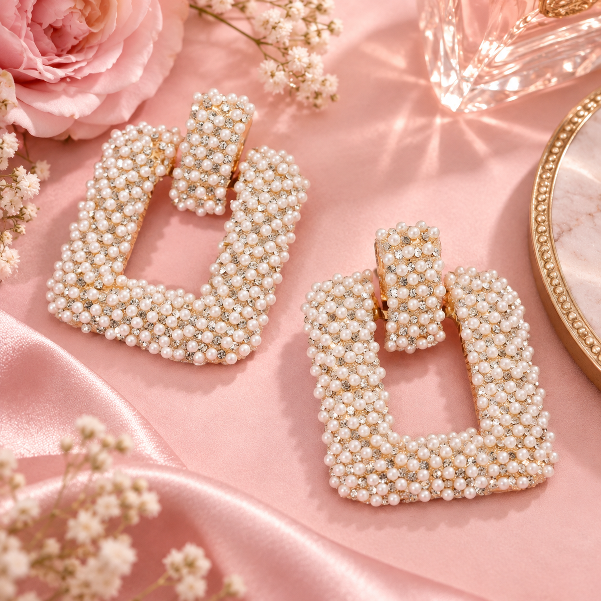 Pearl After Dark Square Statement Earrings