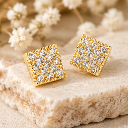Golden Hour Pavé CZ Square Mini Stud Earrings
