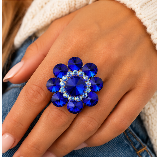 Crystal Bloom Statement Flower Stretch Ring | 7 Colors