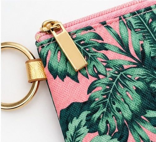 Pink Palms ID Holder Keychain With Lanyard