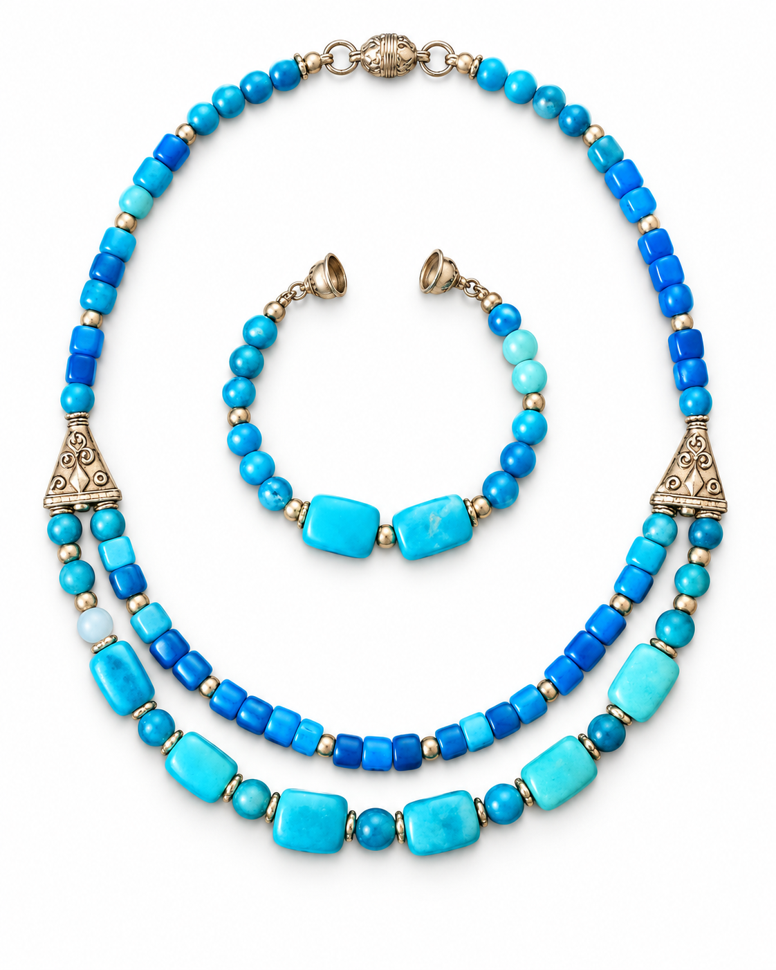 Layered Agate Gemstone Necklace & Bracelet Set