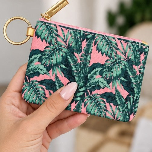 Pink Palms ID Holder Keychain With Lanyard