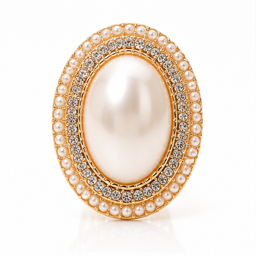 Timeless Elegance Oval Faux Pearl Halo Stretch Ring | Gold & Silver