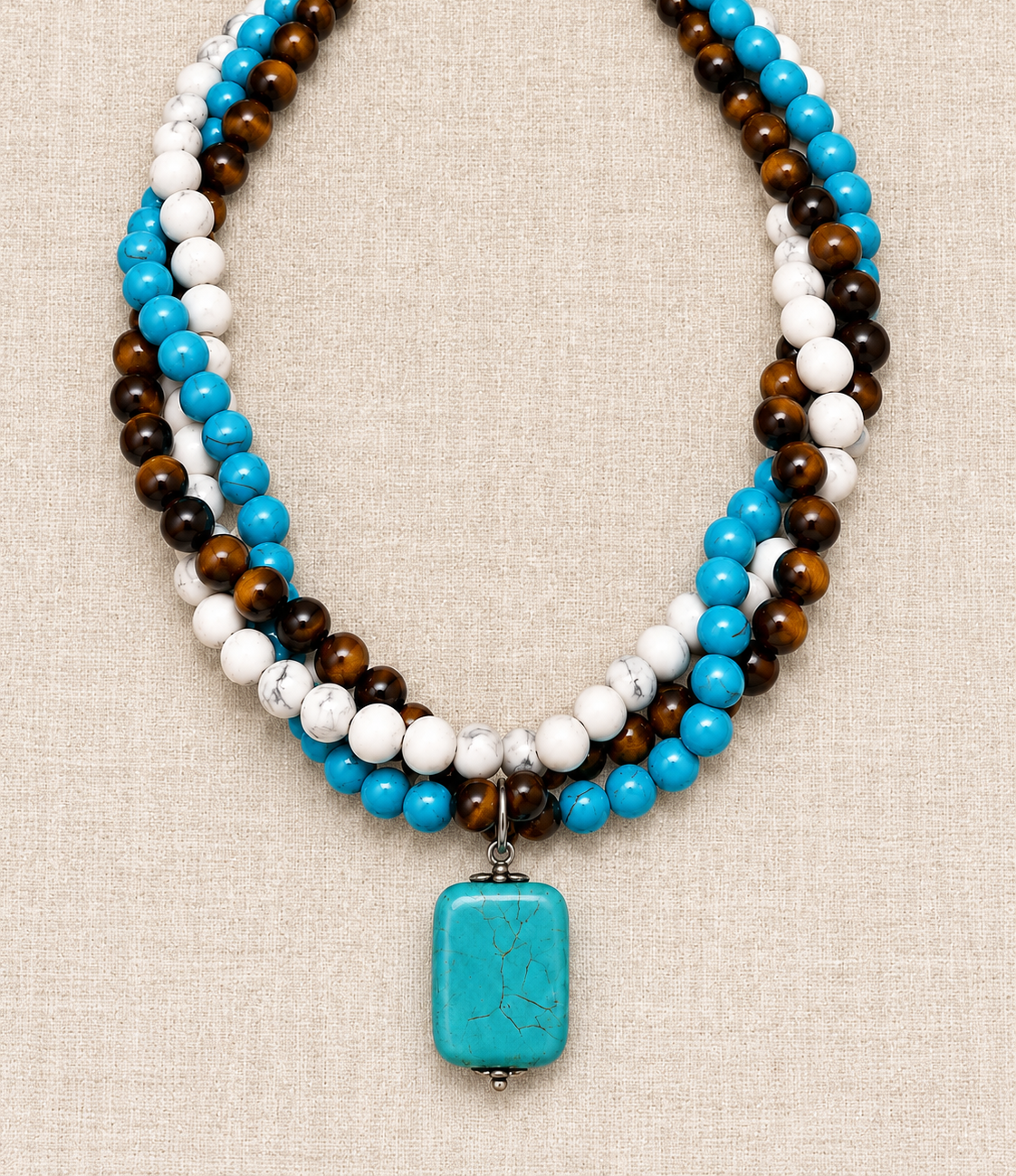 Gemstone Necklace, Tiger Eye, Turquoise & Howlite