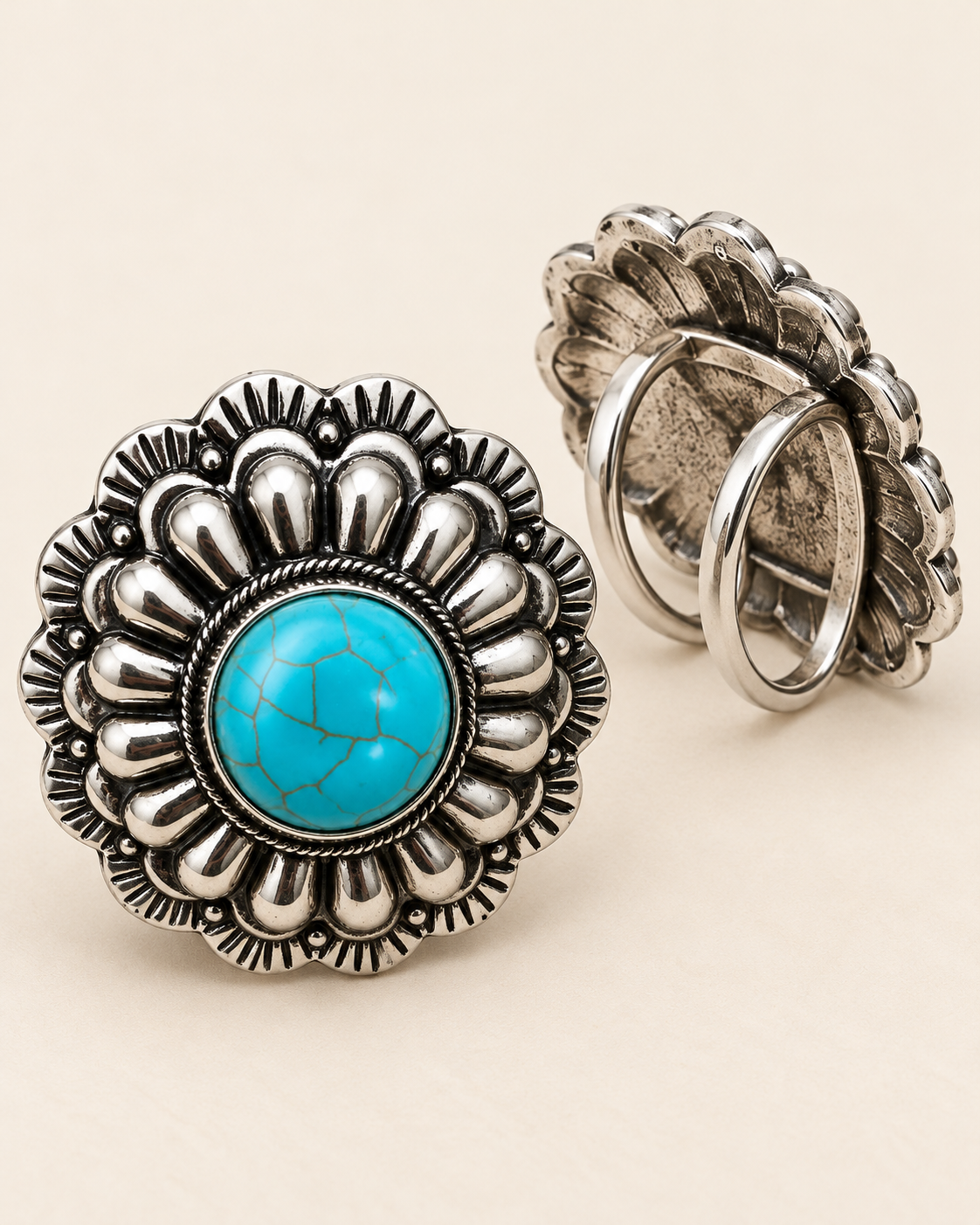 Faux Turquoise Concho Western Scarf Slide