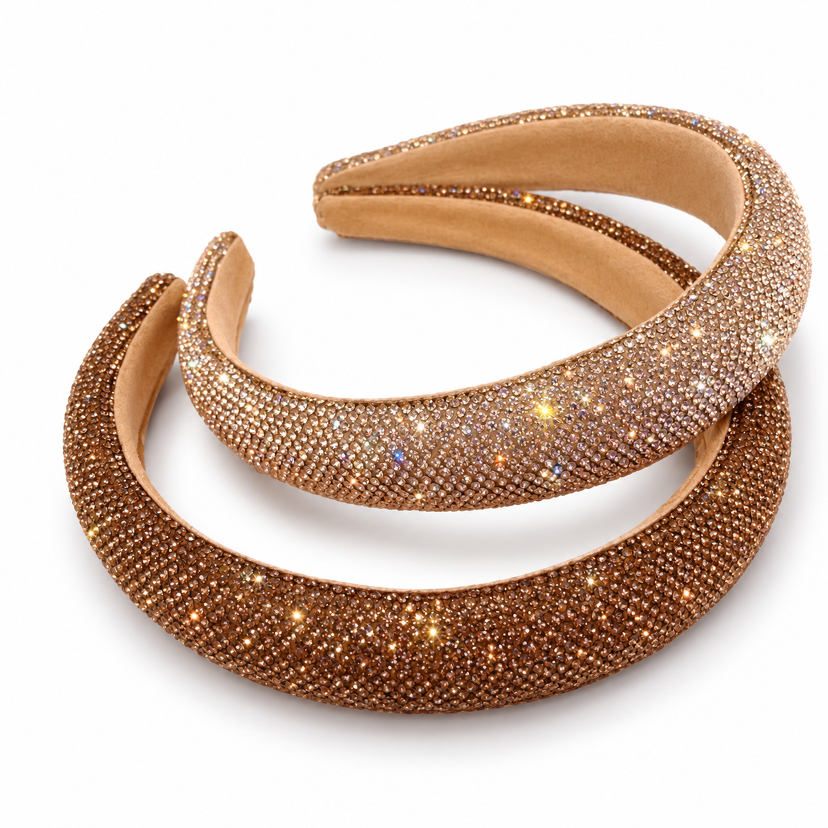 When the Lights Go Out Glam Rhinestone Padded Headband – Champagne & Bronze