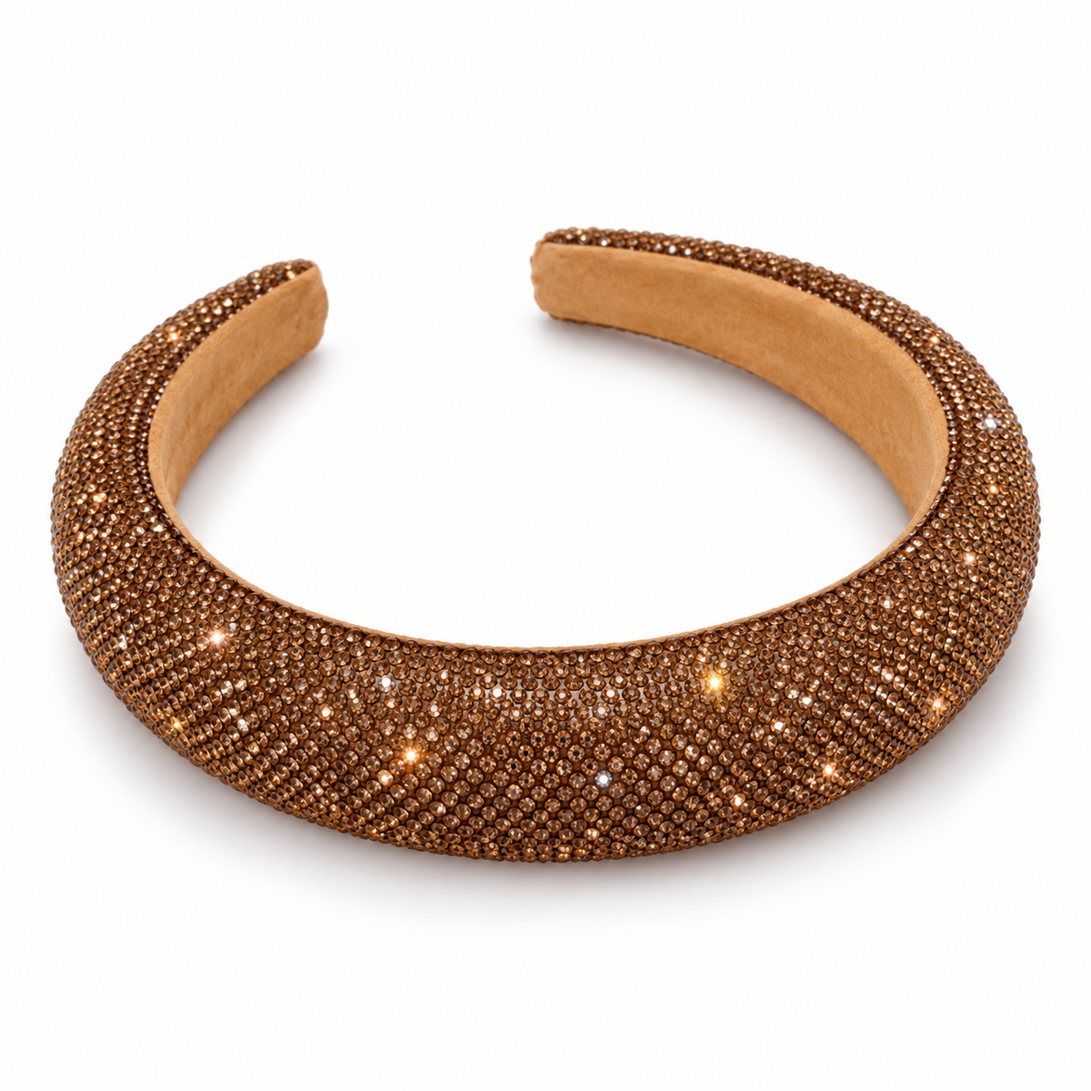When the Lights Go Out Glam Rhinestone Padded Headband – Champagne & Bronze