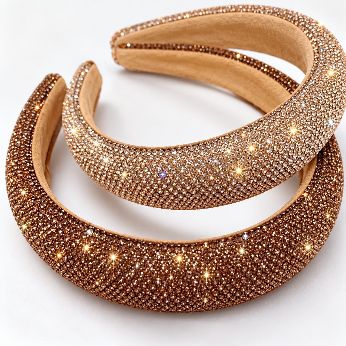 When the Lights Go Out Glam Rhinestone Padded Headband – Champagne & Bronze
