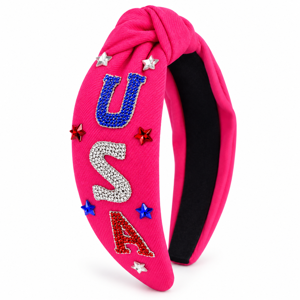 Glam USA Rhinestone Knotted Headband – Red, White & Blue Patriotic Style