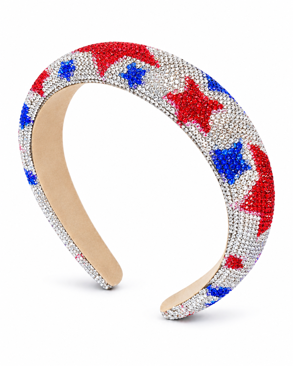 Glam Bam Americana Rhinestone Padded Headband – Red, White & Blue Stars