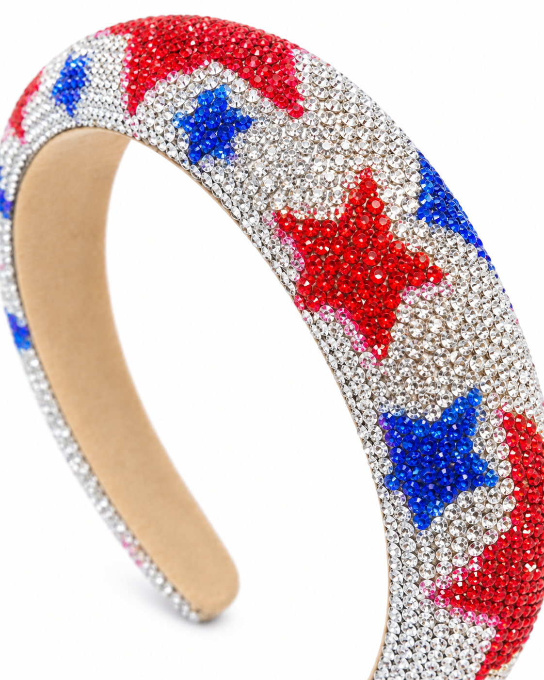 Glam Bam Americana Rhinestone Padded Headband – Red, White & Blue Stars