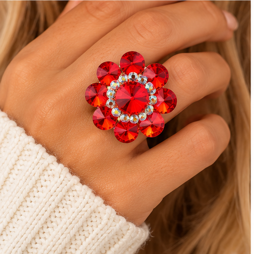 Crystal Bloom Statement Flower Stretch Ring | 7 Colors
