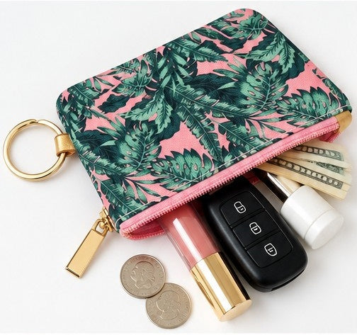 Pink Palms ID Holder Keychain With Lanyard