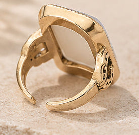Vintage Rectangular Stone Statement Ring — Antique Gold