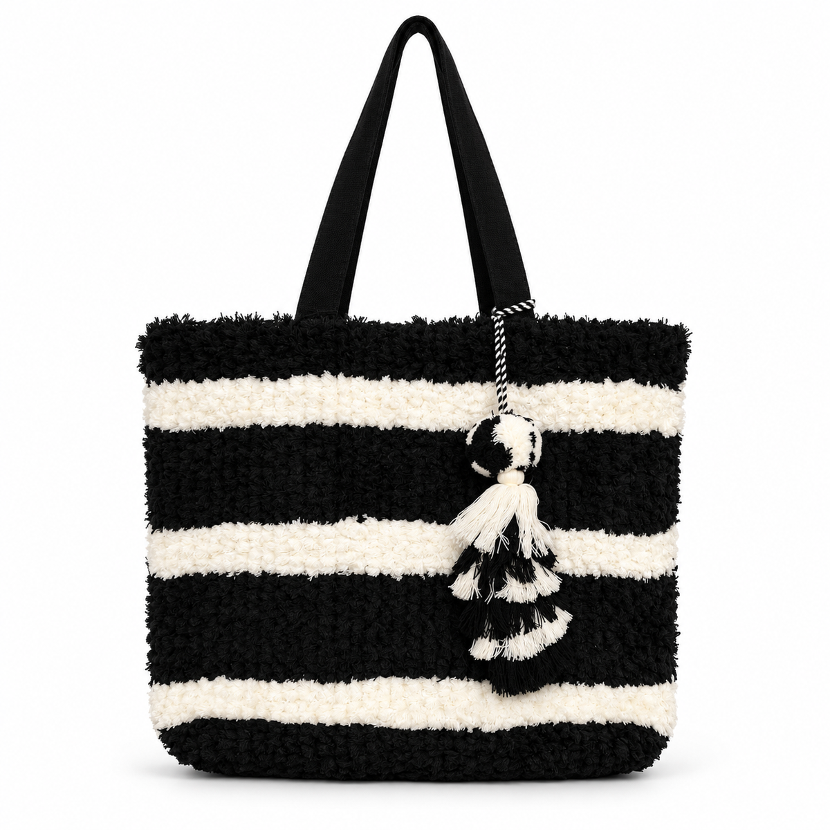 The Monochrome Moment Fuzzy Striped Tote Bag