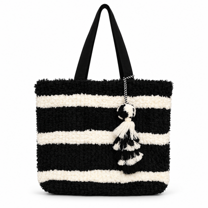 The Monochrome Moment Fuzzy Striped Tote Bag