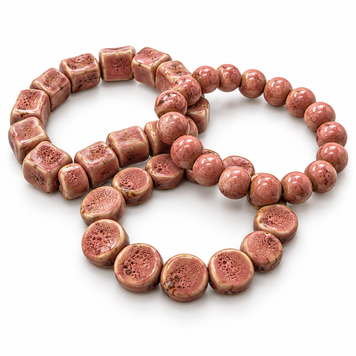 The Blushing Coast Clay Bead Bracelet Stack | Mauve Pink Set of 3