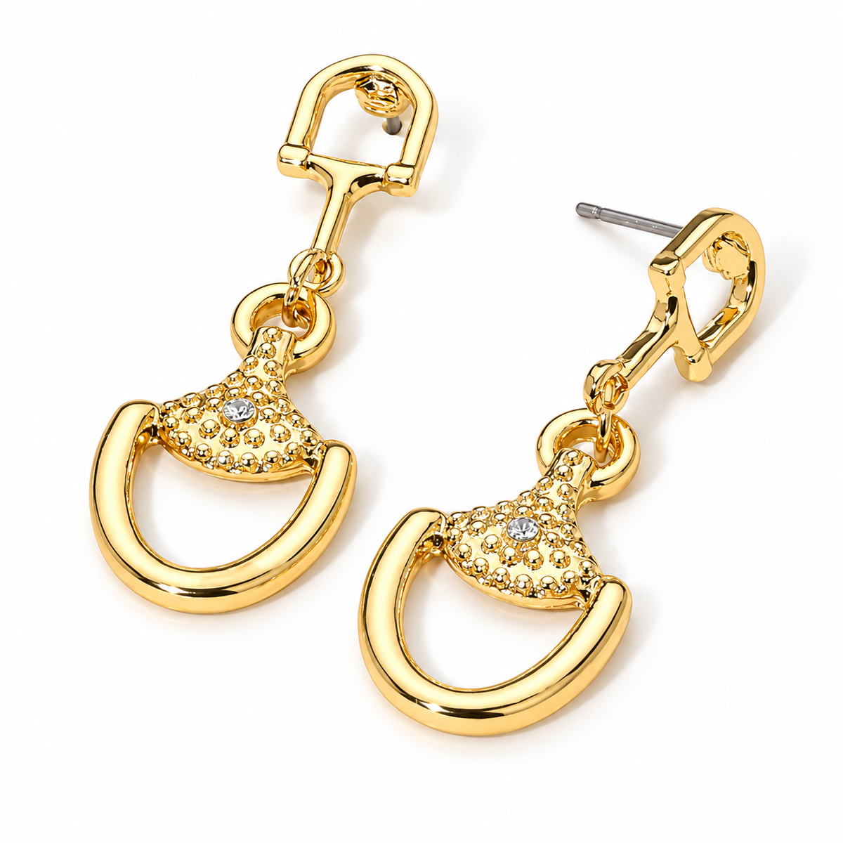 Crystal Pavé Horsebit Drop Earrings | Gold or Silver