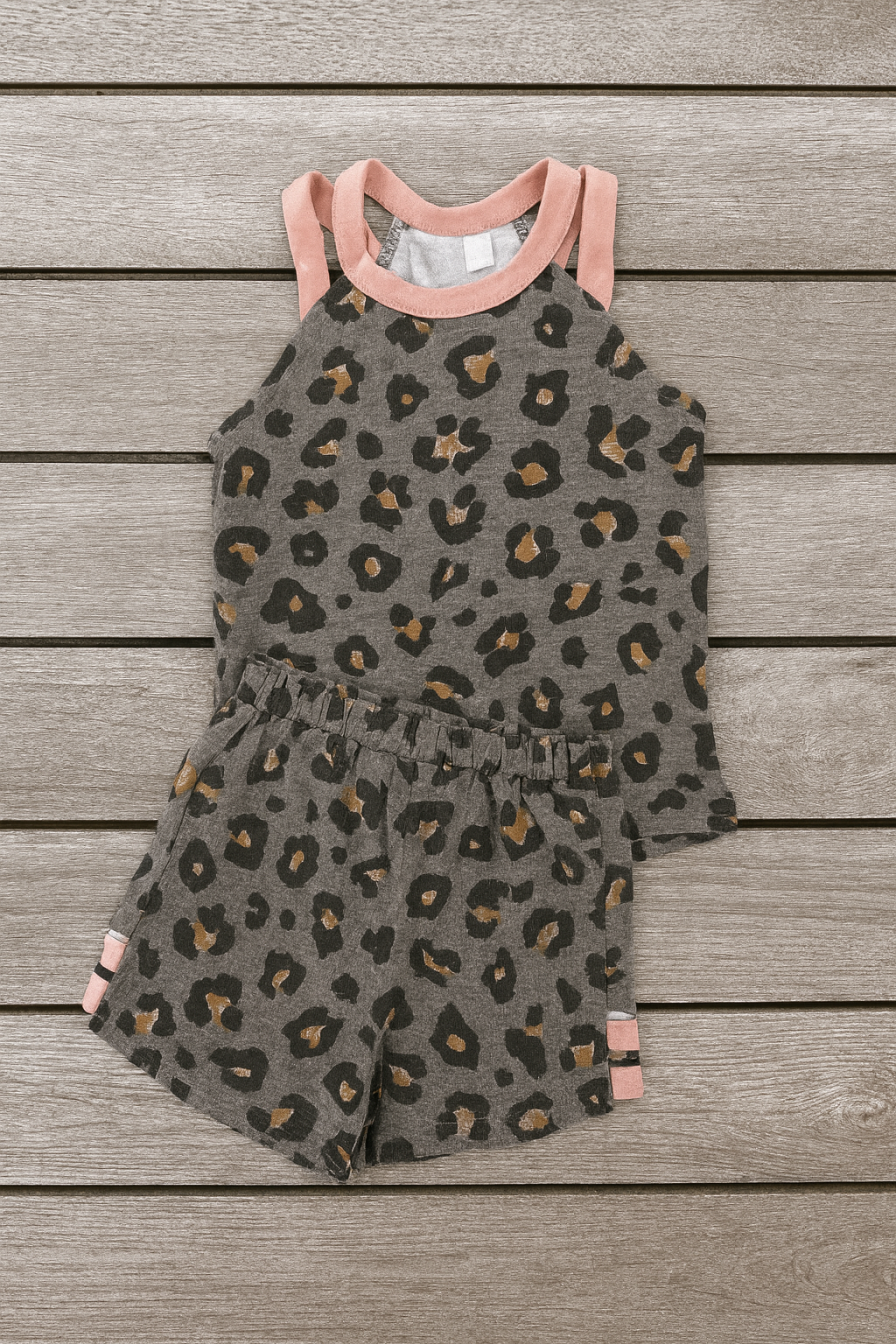 White Birch 2 Piece Grey Leopard Shorts Set