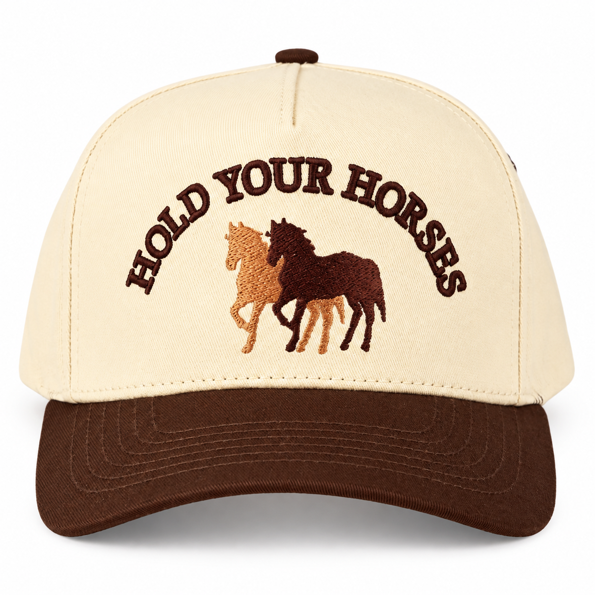 C.C Hold Your Horses Embroidered Trucker Hat | Brown & Cream