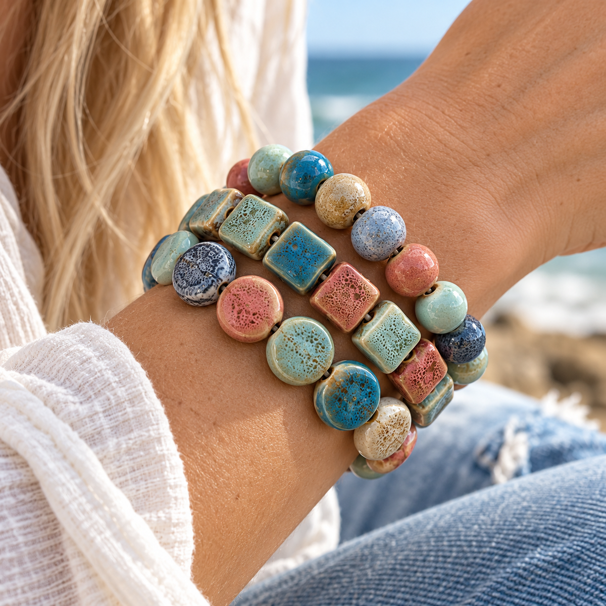 The Coastal Crush Clay Bead Bracelet Stack | Multicolor Set of 3