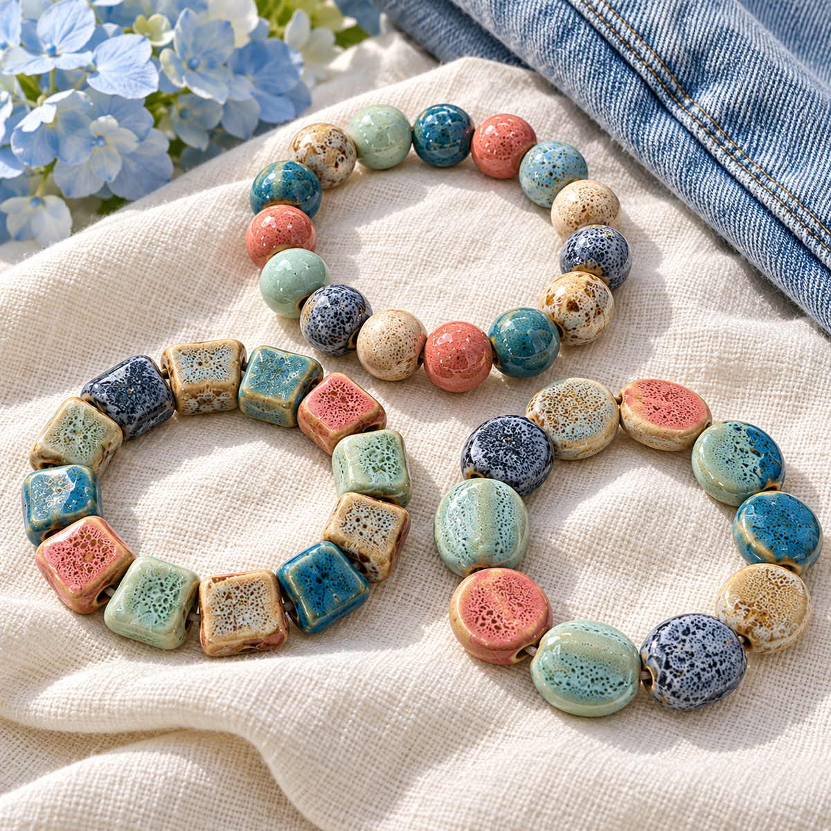 The Coastal Crush Clay Bead Bracelet Stack | Multicolor Set of 3