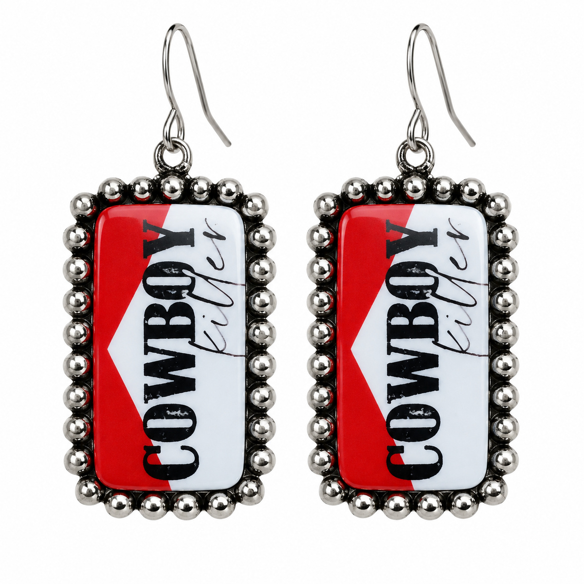 Western Cowboy Killer Red & White Statement Earrings