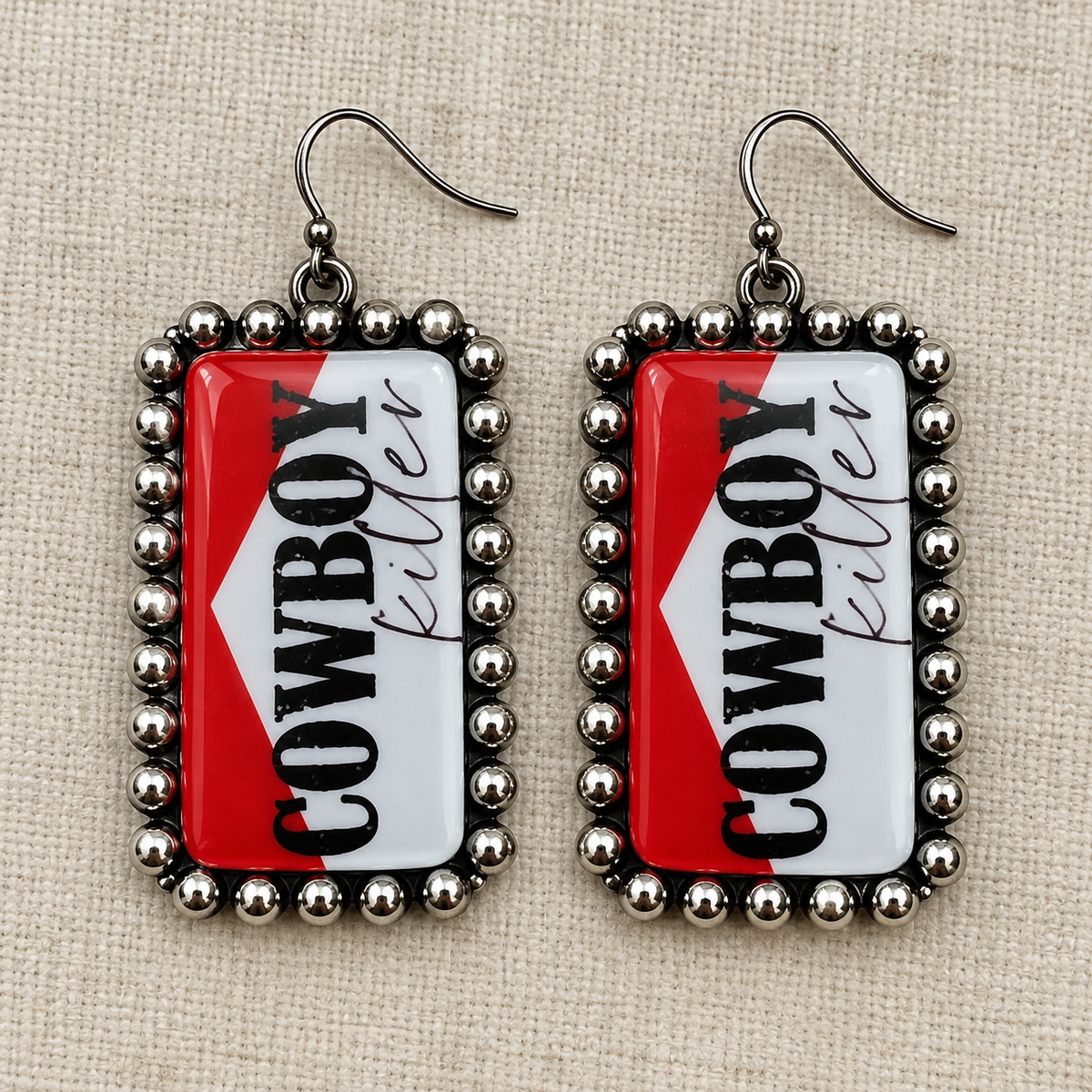 Western Cowboy Killer Red & White Statement Earrings