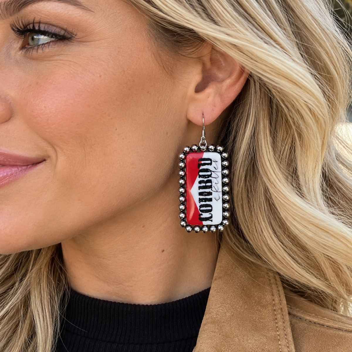 Western Cowboy Killer Red & White Statement Earrings