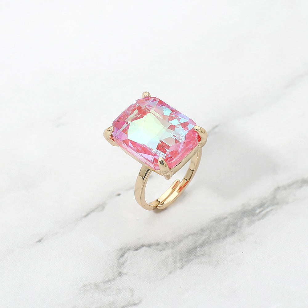 Emerald Radiance Adjustable Crystal Statement Ring