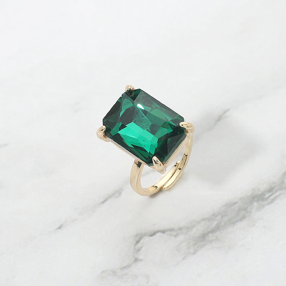 Emerald Radiance Adjustable Crystal Statement Ring