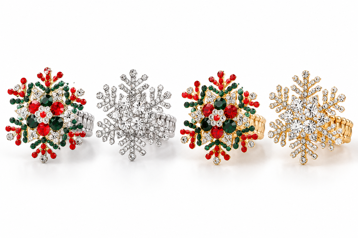 Crystal Snowflake Statement Stretch Ring — Gold & Silver
