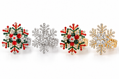 Crystal Snowflake Statement Stretch Ring — Gold & Silver