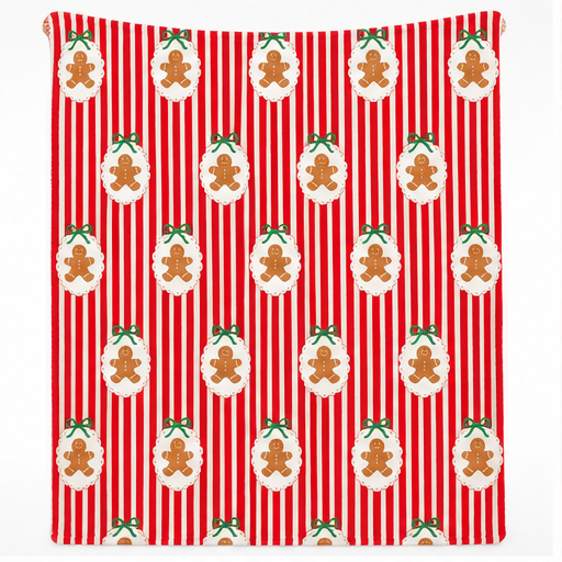 Striped Gingerbread Christmas Fleece Throw Blanket – 50" x 60"