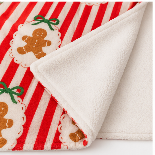 Striped Gingerbread Christmas Fleece Throw Blanket – 50" x 60"