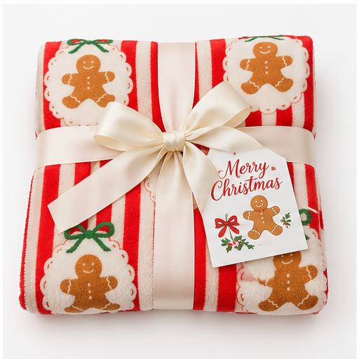 Striped Gingerbread Christmas Fleece Throw Blanket – 50" x 60"